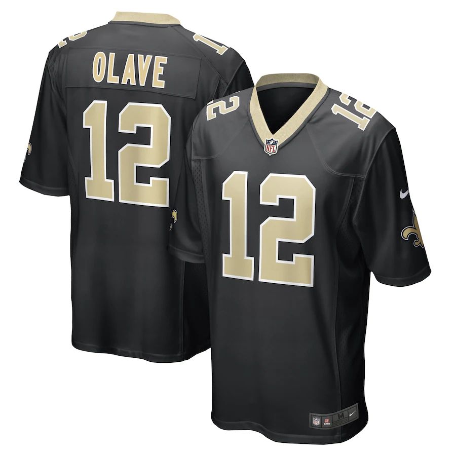Men New Orleans Saints 12 Chris Olave Nike Black 2022 NFL Draft First Round Pick Game NFL Jersey